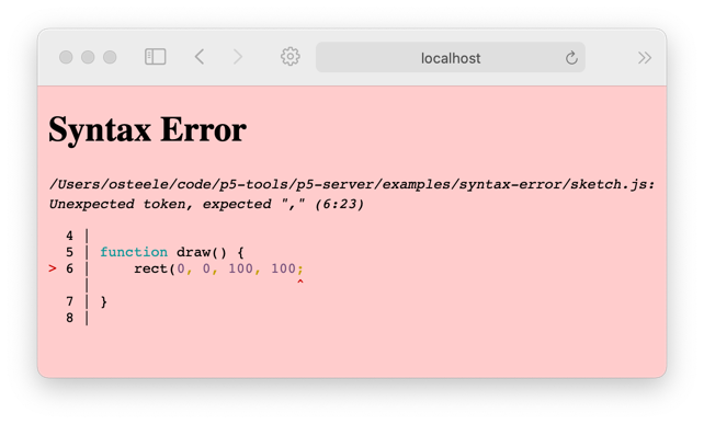Syntax error reported in browser